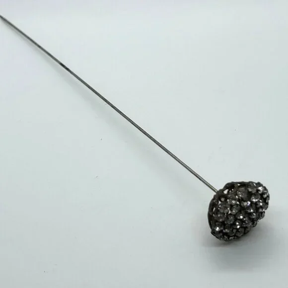 Antique Victorian Hat Pin Clear Paste Rhinestone Domed Top Filigree Back 10" - Picture 8 of 16